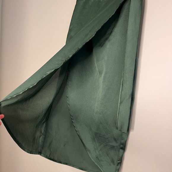 Dark Green Satin Wrap Dress - Size Small - Mid length. - Picture 3 of 5